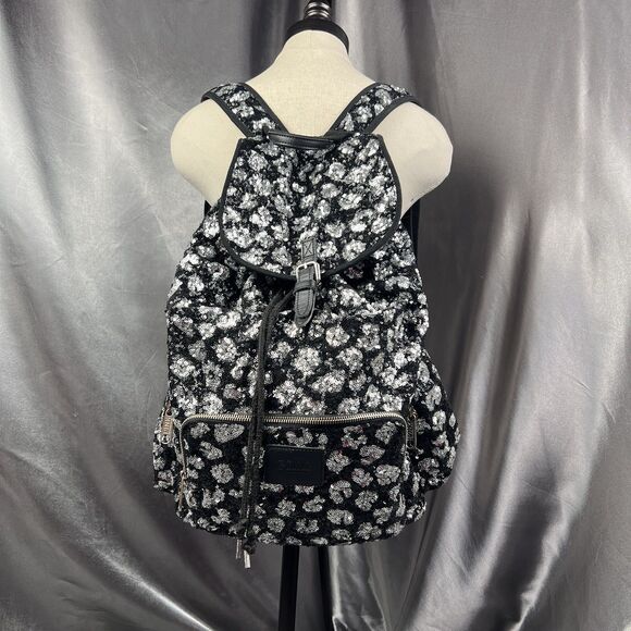 Victoria's Secret PINK Drawstring Silver Sequin Bling Large Backpack Pockets Y2K - Picture 3 of 17